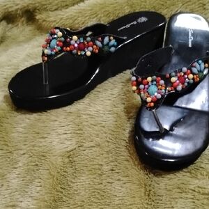 Elegant Black Sandals with Beaded Straps